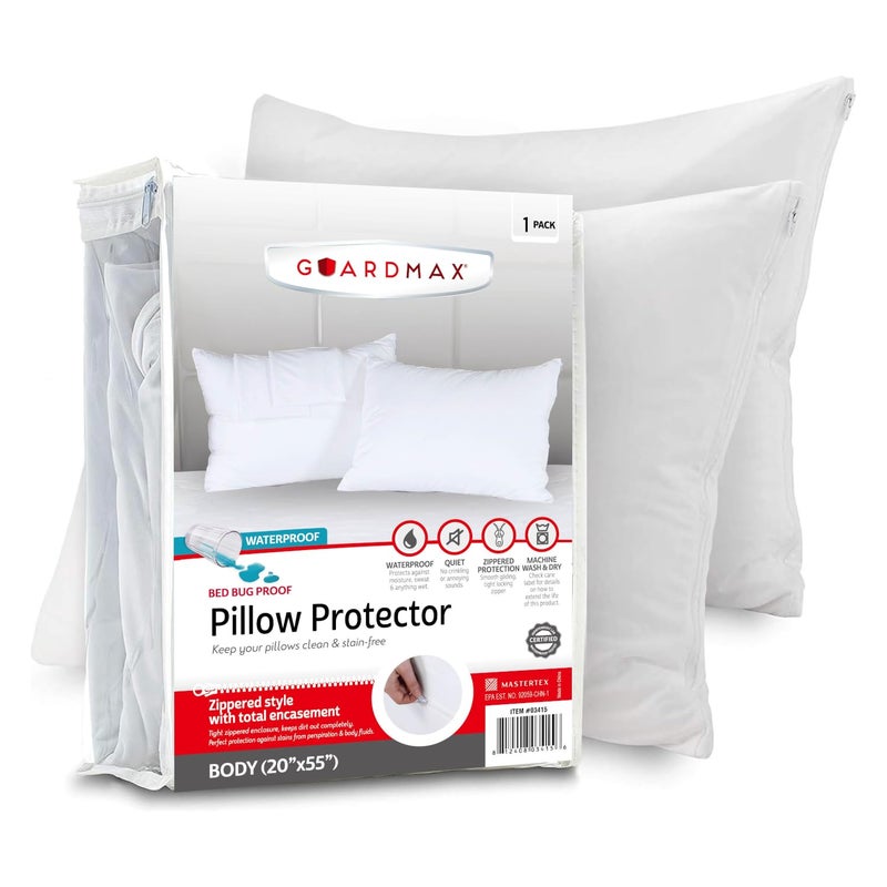 Guardmax Jersey Knitted Pillow Protector with Zipper Body Size - 100% Waterproof, Bed Bug Proof, Dust Mite Proof, & Hypoallergenic Pillow Covers - Premium Zippered Pillow Cases. (20 X 55) - Image 1